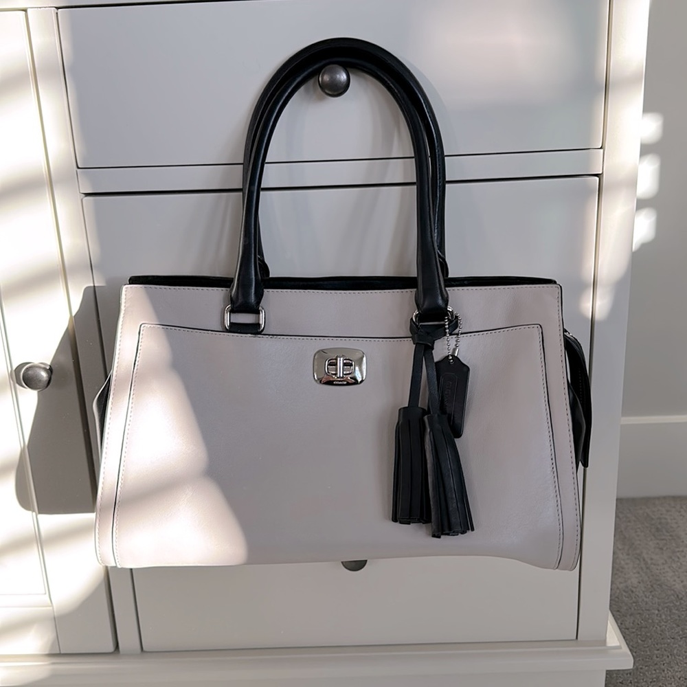 Coach Beige/Greige and Black Handbag